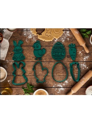 Ekol 3D 4'lü Kurabiye Kalıbı Hayvan Temalı Tavşan-Havuç-Tavuk-Paskalya Yumurtası