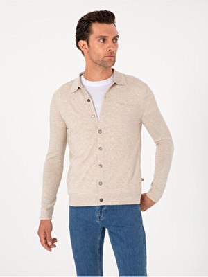 Cacharel Erkek Bej Regular Fit Yün Karışımlı Triko Hırka 50299422-VR011