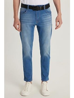 Tudors Erkek Regular Fit Normal Kesim Mavi Denim Yıkamalı Düz Paça Kot Pantolon Pamuk - Elastan