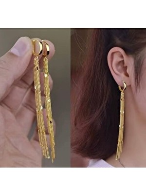 Kadın Gold Renkli Uzun Püsküllü Küpe Sallantılı Model ile Şıklığınızı Tamamlayın