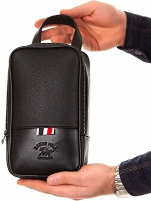 Newish Polo Erkek Deri Portföy Clutch Su Geçirmez Suni Deri Tasarım El Çantası - Siyah