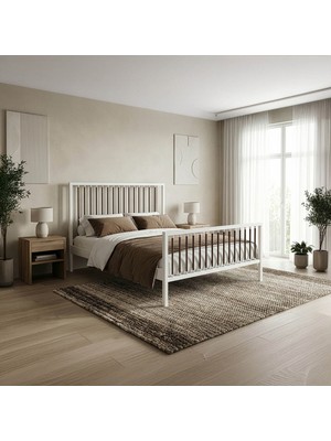 Bedliga Unimet Breeze Metal Karyola - Beyaz Kahverengi - Konik Geçme - Konfor Destekli Latalı - 90x190/90x200/120x200