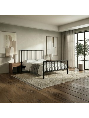 Unimet Breeze Metal Karyola - Siyah Gri - Konik Geçme - Konfor Destekli Latalı - 140x190/140x200/150x200/160x200