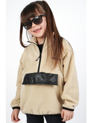 Dublino Kids Kız Çocuk Polar Dik Yaka Yarı Fermuarlı Sweatshirt Hırka Ceket
