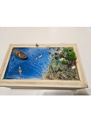 Retroxy Wood Özel Tasarım Epoksi Takı Kutusu – Dekoratif Deniz Temalı Ahşap Kutu