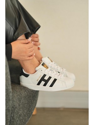 Solazer Kadın Siyah Beyaz Çizgi Detaylı Ortopedik Sneaker 059-K 059-K