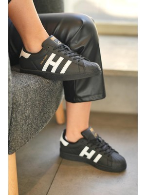 Solazer Kadın Siyah Beyaz Çizgi Detaylı Ortopedik Sneaker 059-K 059-K