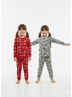 CQCQ Kız Çocuk Hayvan Desenli ve Kış Desenli 2\'li Pijama Takımı