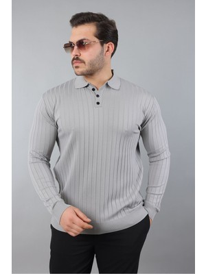 Masso Erkek Uzun Kol Polo Yaka Düğmeli Çizgili Triko
