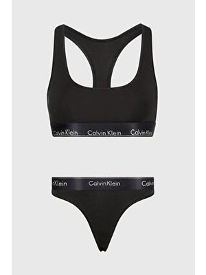 Kadın Calvin Klein Imzalı Elastik Bantlı Sütyen ve Külot Seti Siyah Sütyen 000QF7453E U