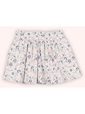 Panço Kız Bebek Beli Lastikli Beyaz Çiçek Desenli Dokuma Etek Regular Uzunluk