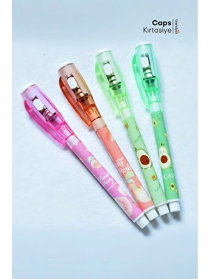 Caps Office 4 Adet Görünmez Mürekkep Kalem Seti – Avokado, Şeftali, Çilek Temalı