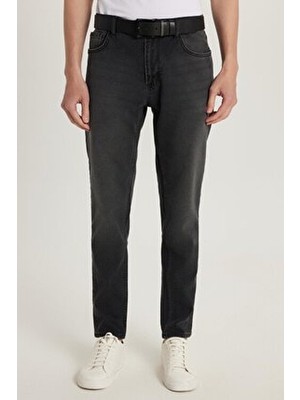 Tudors Erkek Regular Fit Siyah Denim Yıkamalı Düz Paça Kot Pantolon Pamuk - Elastan Kumaş Özellikli