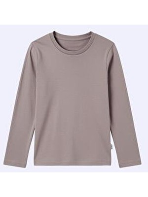 Perendi %100 Pamuklu Kız ve Erkek Unisex Uzun Kollu Basic Tshirt Vizon
