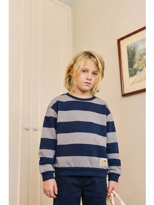 Cigit Sweatshirt 4-12 Yaş Gri Lacivert Çizgili