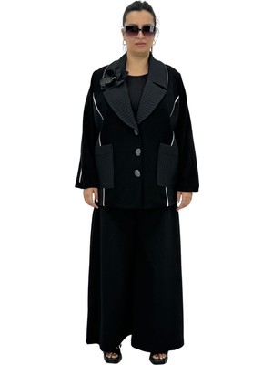 Büyük Beden Aksesuarlı Yakalı Düğmeli Ön Cep Detaylı Şık Alt Üst Ikili Takım Türk Malı Maxlive