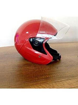 Butik Kırılmaz Özellikli Yarım Kask Kırmızı Renkli Güvenli Motor Kullanımı İçin Uygun