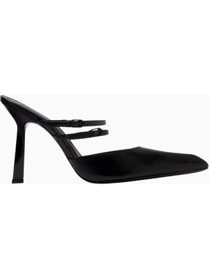 Schutz Fresh Boho 105 Mules, Siyah Nappa Deri, Çift Bant ve 105MM Topuk