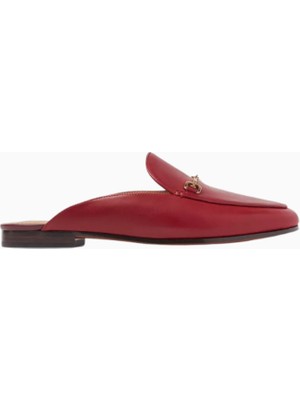 Sam Edelman Linnie Kırmızı Deri, Altın Tokalı Kadın Mule Terlik