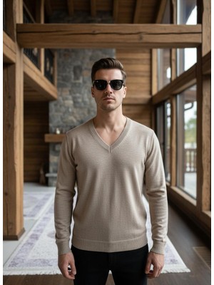 Erkek V Yaka Kaşmir Light Regular Fit Triko Kazak
