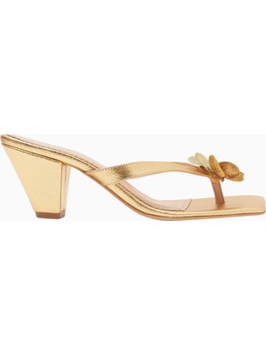 Fleur 55, Metalik Deri Çiçek Detaylı Lüks Thong Mule