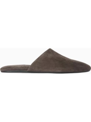 Black Suede Studio Shiloh Süet Yuvarlak Burunlu, Rahat Slip-On Kapalı Mule Terlik