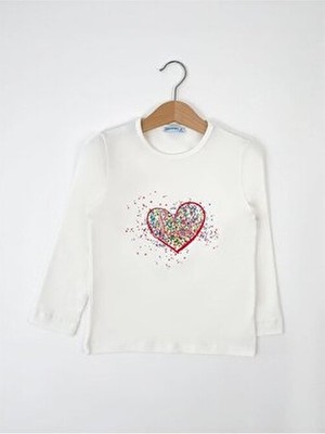 Bubuga Kız Çocuk %100 Pamuk Ekru Renk Girl Baskılı Uzun Kol Tshirt