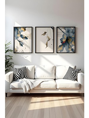 Huhuli Ahşap Siyah Çerçeveli 3 Parça Set Tablo HUHU471