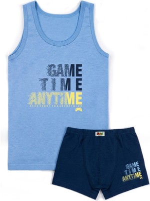 Öts Erkek Çocuk Atlet Boxer Likralı Mavi Oyun Zamanı (%96 Pamuk - %4 Elastan)