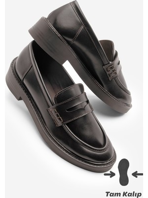 Marjin Kadın Loafer Günlük Klasik Ayakkabı Casual Makosen Fonle Kahve