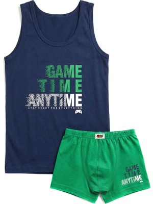 Öts Erkek Çocuk Atlet Boxer Likralı Lacivert Oyun Zamanı (%96 Pamuk - %4 Elastan)