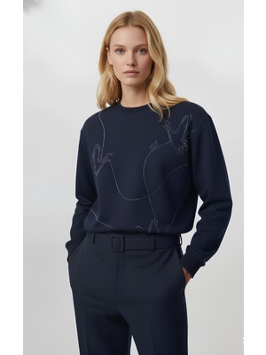 Club Kadın Sweatshirt Yeni Sezon Uzun Kol Modal Kumaş Taş Baskı Esnek Yumşak Rahat