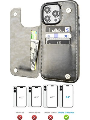 Maycap Iphone 16 Pro Max Uyumlu Kartlıklı Kılıf Cüzdanlı Akıllı Lüx Kılıf Kadın Erkek Cüzdan Kılıf