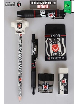 Beşiktaş Lisanslı Kırtasiye Seti Altın Renk Dekomus Cep Defteri Hediyeli 2 Adet Silgi ve Kalem