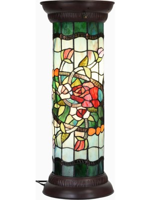 Home London Breeze  L30823 El Yapımı Tiffany Vitray Gül Desenli Ayaklı Lambader 28 Inç