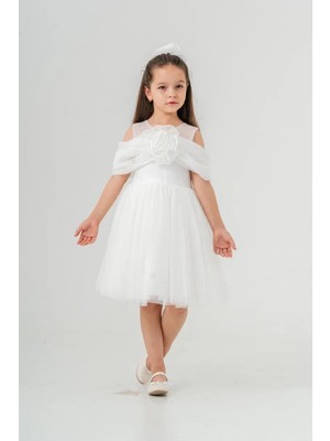 Eray Kids Kız Çocuk Gül Detaylı Tokalı Kabarık Doğum Günü Özel Gün Elbisesi