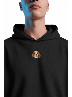 Muhtar Store Cavalier King Charles Baskılı Siyah Kadın Hoodie – Oversize Kapüşonlu Sweatshirt