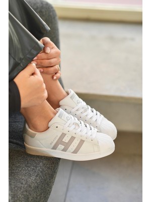 Solazer Kadın Siyah Beyaz Çizgi Detaylı Ortopedik Sneaker 059-K 059-K