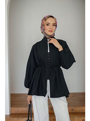 Moonsc Nervürlü Keten Tesettür Gömlek
