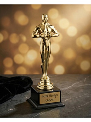 Kişiye Özel Mesaj Baskılı Altın Renk Oscar Heykel Ödülü 26CM