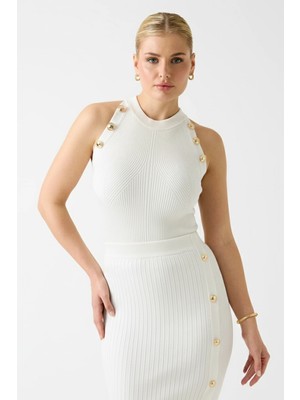 Guess Bice Halter Yaka Kadın Beyaz Yelek 6RGR105613Z-MCDM