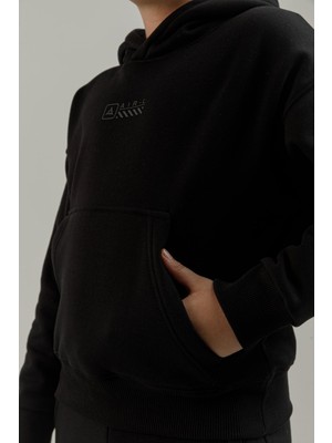Airlife Bolder Fz.7 Kanguru Cepli Genç Çocuk Kapüşonlu Sweatshirt Siyah