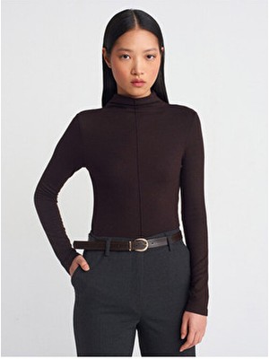 Dilvin 31391 Dik Yaka Uzun Kollu Top-Kahve M.