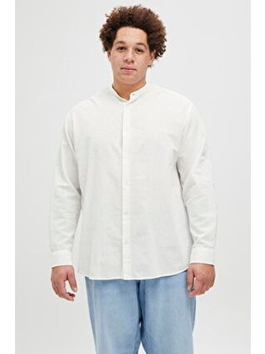 Jack & Jones Büyük Beden Erkek Keten Gömlek - Breeze Klasik Stil Beyaz Renk Uzun Kol
