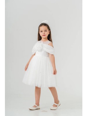 Eray Kids Kız Çocuk Gül Detaylı Tokalı Kabarık Doğum Günü Özel Gün Elbisesi