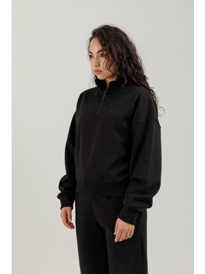 Airlife Bolder Fz.7 Yarım Fermuarlı Kadın Dik Yaka Sweatshirt Siyah