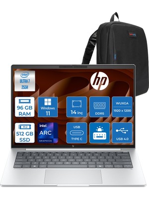 Hp Elitebook 8G1I Intel Ultra7 255H 96GB Ddr5 512GB SSD Intel® Arc™ 140T Gpu Wuxga (1920X1200) IPS 300NIT WIN11PRO Taşınabilir Bilgisayar AD3S5ETP32+ZETTAÇANTA