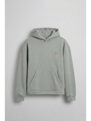 Abluka Online Erkek Kabartmalı Baskılı Kapüşonlu Hoodie Açık Gri