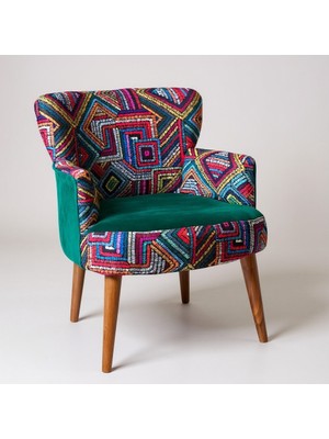 Waterybrook Tekli Berjer Koltuk - Dijital Baskılı Babeface Kumaş – Ceviz Ayaklı - 5 Renk Seçeneği