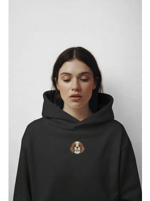 Muhtar Store Cavalier King Charles Baskılı Siyah Kadın Hoodie – Oversize Kapüşonlu Sweatshirt